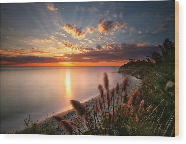 Sunset Wood Print featuring the photograph Sunset at Swamis Beach 7 by Larry Marshall