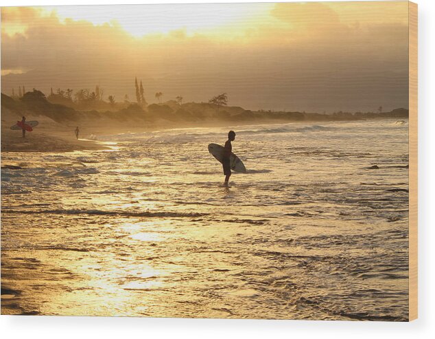 Beach Wood Print featuring the photograph Sunset Surf Session by Saya Studios