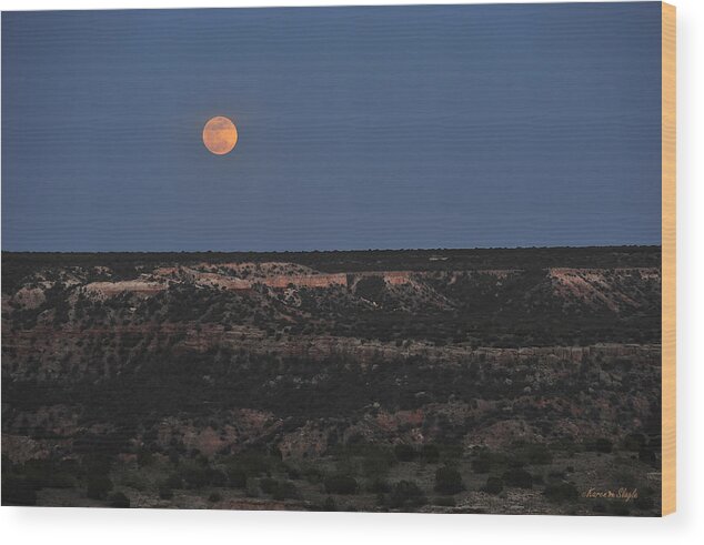 Moon Wood Print featuring the photograph Super Moon Rising Over Palo Duro Canyon by Karen Slagle