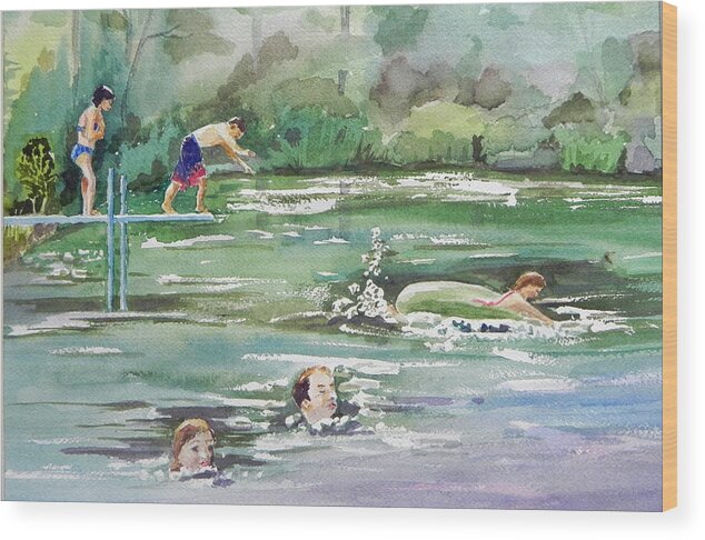 Summer Wood Print featuring the painting Swim at Little Elk Lake by Christine Lathrop