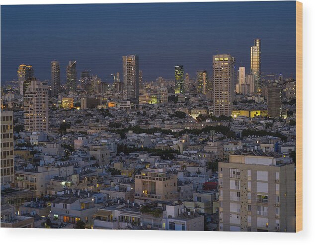 Kaballah Wood Print featuring the photograph Tel Aviv at the twilight magic hour by Ron Shoshani