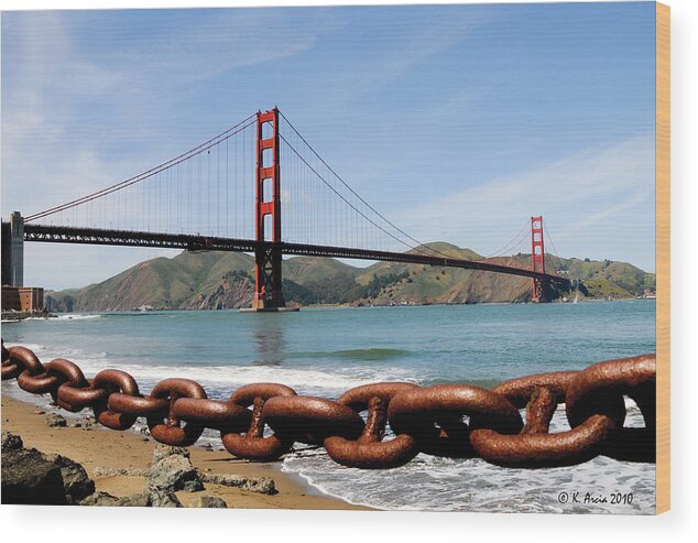 Golden Gate Wood Print featuring the photograph The Chain on the Gate by Ken Arcia