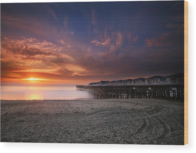Sunset Wood Print featuring the photograph The Crystal Pier by Larry Marshall