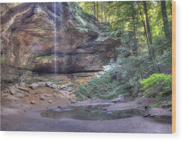 Ash Cave Wood Print featuring the photograph The Mystical Cave by Carolyn Hall
