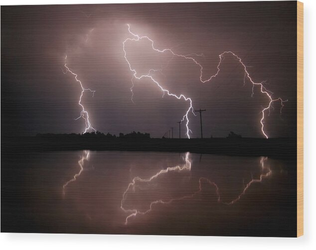 Weather Wood Print featuring the photograph Triple Lightning Bolt by Douglas Berry