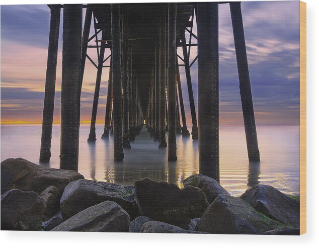 Ocean Wood Print featuring the photograph Under the Oceanside Pier by Larry Marshall