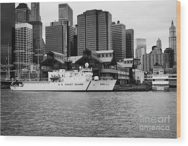 Usa Wood Print featuring the photograph US coastguard cutter vessel ship berthed in lower manhattan on the east river new york city by Joe Fox