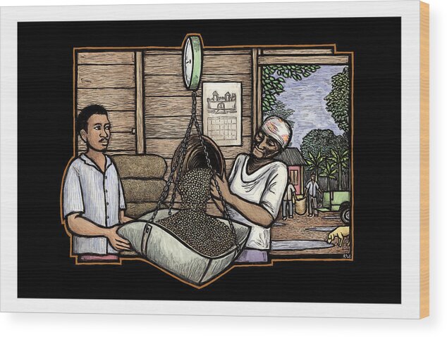 Coffee Wood Print featuring the mixed media Weighing Coffee by Ricardo Levins Morales