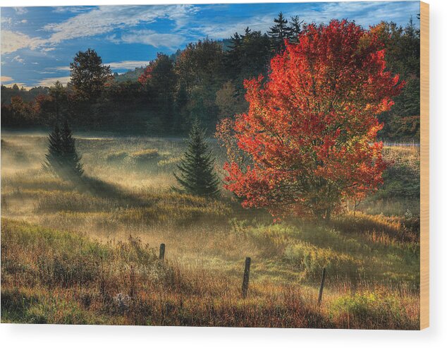 Fall Colors Wood Print featuring the photograph West Virginia Fall Sunrise I by Dan Carmichael