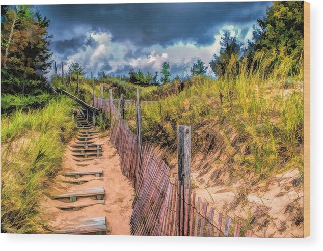 Door County Wood Print featuring the painting Whitefish Dunes State Park Stairs by Christopher Arndt