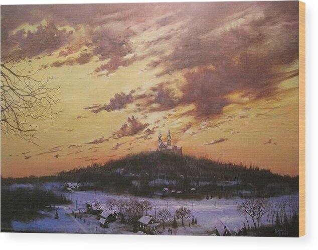 Holy Hill Wood Print featuring the painting Winter's Eve at Holy Hill by Tom Shropshire