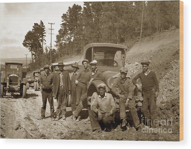 Workers Wood Print featuring the photograph Workers on Highway One Monterey Carmel Hill California 1929 by Monterey County Historical Society