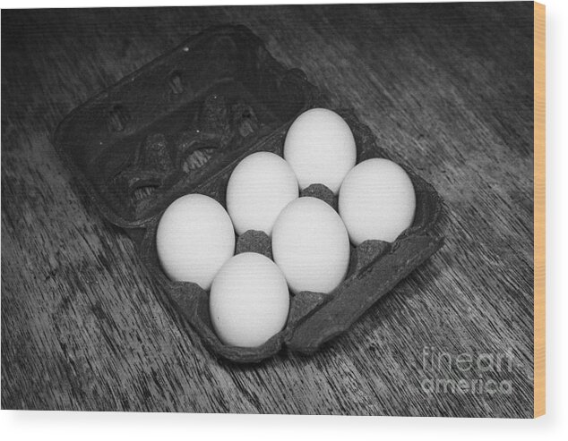 Six Wood Print featuring the photograph Box Of Half Dozen White Organic Fresh Eggs by Joe Fox