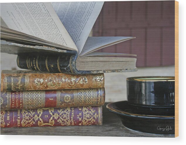 Vintage Books Wood Print featuring the photograph Coffee Break with Books by Georgia Clare