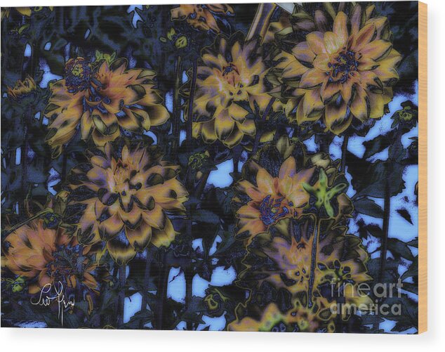 Flowers Wood Print featuring the digital art Flowers At Night by Leo Symon