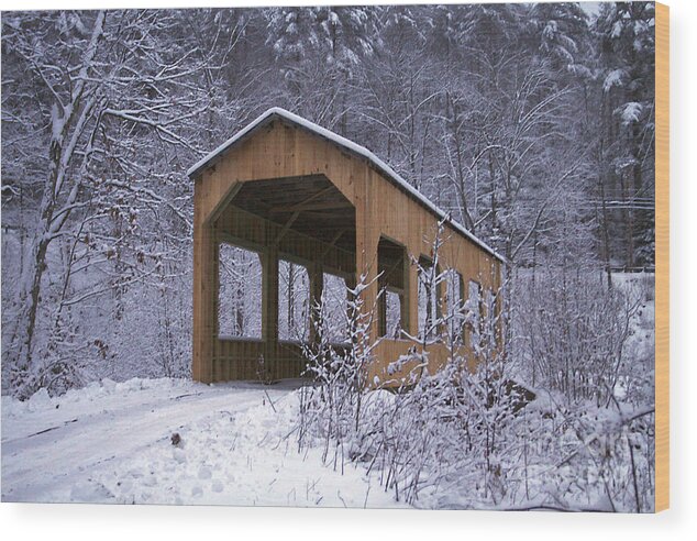 Covered Bridge Wood Print featuring the photograph Jamaica Snow Covered Bridge by Xine Segalas