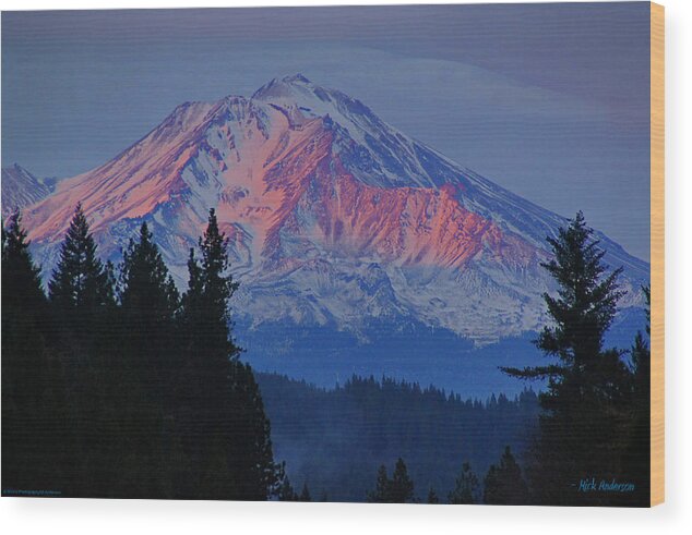 Winter Wood Print featuring the photograph Mount Shasta Winterlight by Mick Anderson