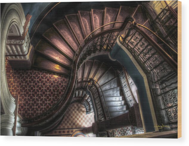 Spiral Staircase Wood Print featuring the photograph QVB Stairwell by Andrew Dickman