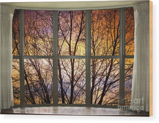 'window Canvas Wraps' Wood Print featuring the photograph Sunset Into the Night Bay Window View by James BO Insogna