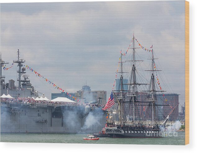 4th Of July Wood Print featuring the photograph USS Constitution Salutes USS Wasp by Susan Cole Kelly