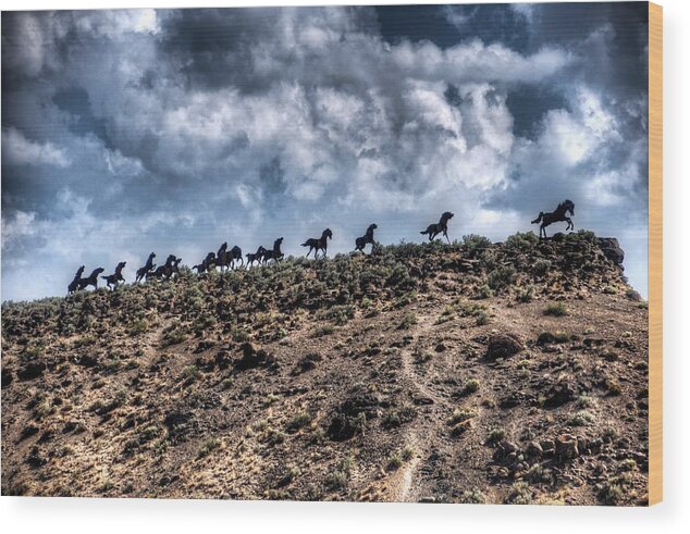 Horse Wood Print featuring the photograph Wild Horses Monument by Spencer McDonald