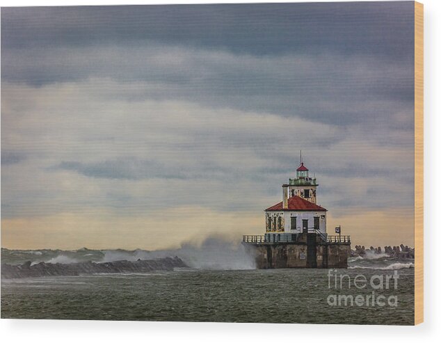 Breakers Wood Print featuring the photograph Oswego Harbor West Pierhead Light #1 by Roger Monahan