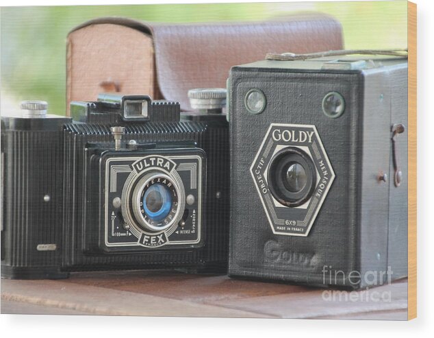Box Cameras Wood Print featuring the photograph Painting with Light ...vintage cameras #1 by Lynn England