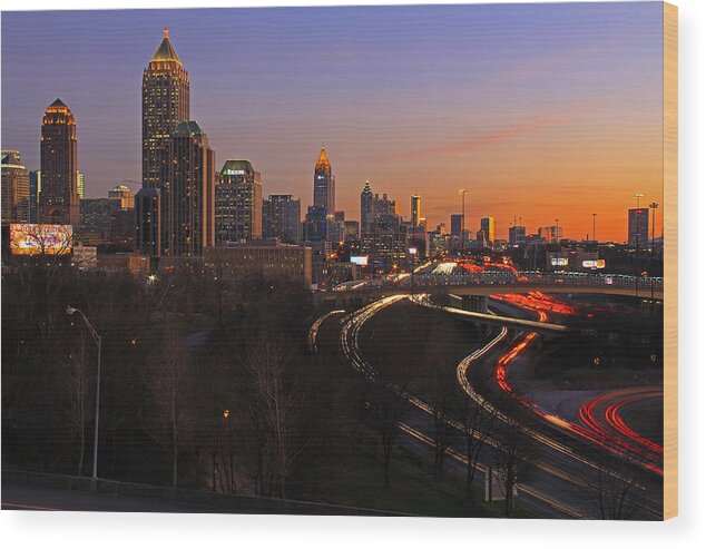 Atlanta Wood Print featuring the photograph Atlanta - Downtown @ Sunset 2 by Richard Krebs