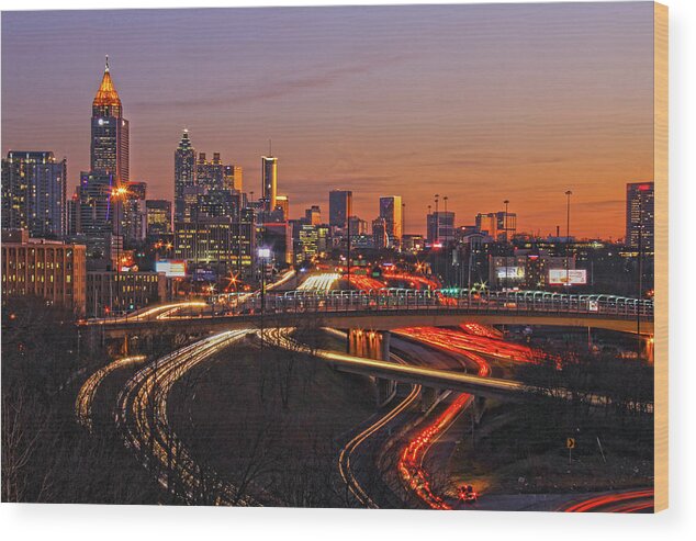 Atlanta Wood Print featuring the photograph Atlanta, Georgia - Downtown @ Sunset 3 by Richard Krebs