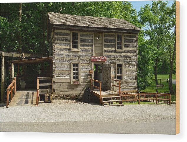 Log Buildings Wood Print featuring the photograph Boone's Mill Indiana by Stacie Siemsen