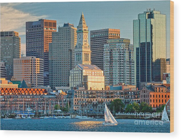 Boat Wood Print featuring the photograph Boston Sunset Sail by Susan Cole Kelly