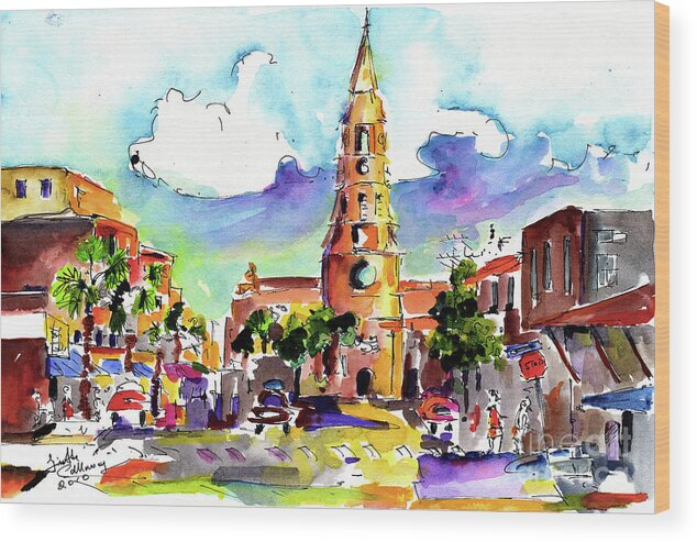 Charleston Wood Print featuring the painting Charleston North Market Street by Ginette Callaway