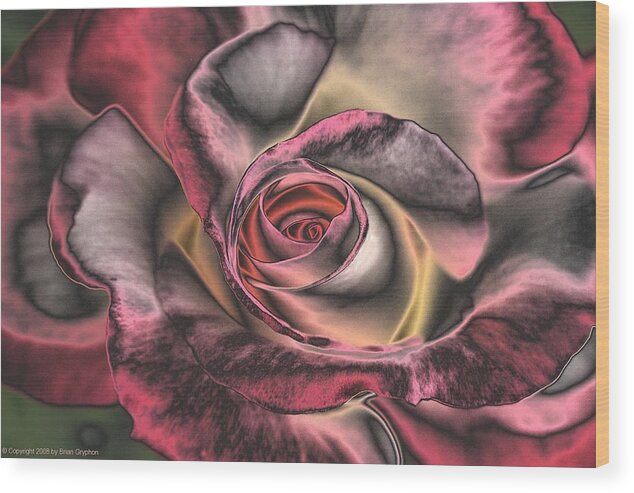 Rose Wood Print featuring the digital art Chrome Rose 368 by Brian Gryphon