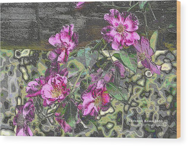 Rose Wood Print featuring the digital art Chrome Roses 2666 by Brian Gryphon