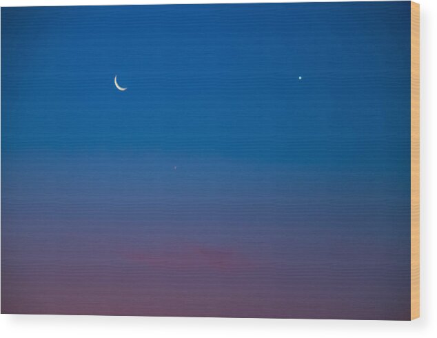 2016conniecooper-edwards Wood Print featuring the photograph Crescent Moon Mercury and Venus by Connie Cooper-Edwards