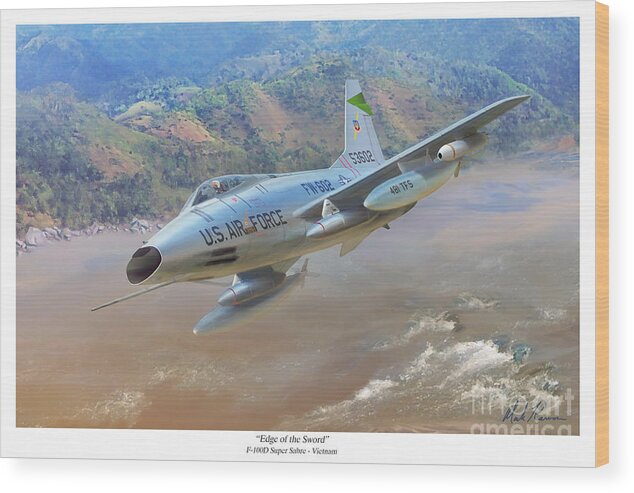 Aviation Art Wood Print featuring the painting Edge of the Sword by Mark Karvon
