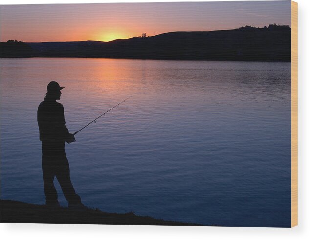 Male Wood Print featuring the photograph Fishing At Sunset by Connie Cooper-Edwards