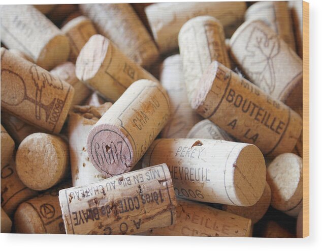 Wine Corks Wood Print featuring the photograph French Wine Corks by Georgia Fowler