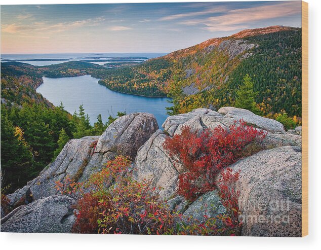 Acadia National Park Wood Print featuring the photograph Jordan Pond Sunrise by Susan Cole Kelly
