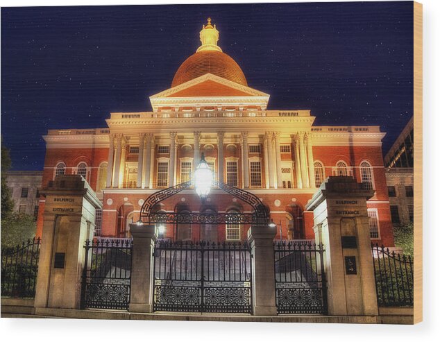 Massachusetts State House Wood Print featuring the photograph Massachusetts State House at Night by Joann Vitali