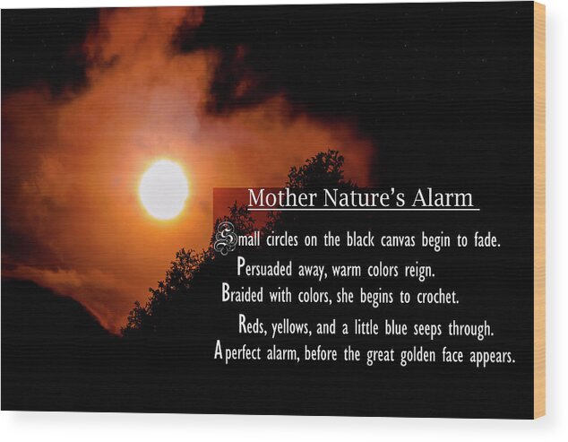 Poem Wood Print featuring the photograph Mother Nature's Alarm by Wild Fotos