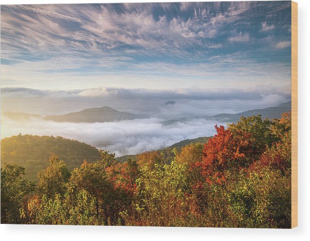 North Carolina Wood Print featuring the photograph North Carolina Autumn Sunrise Blue Ridge Parkway Fall Foliage NC Mountains by Dave Allen