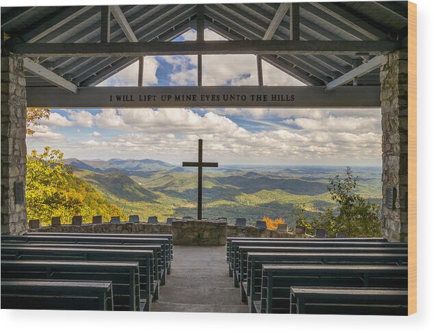 Pretty Place Chapel Wood Print featuring the photograph Pretty Place Chapel - Blue Ridge Mountains SC by Dave Allen