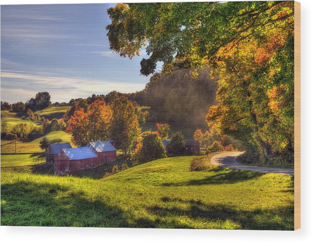 Jenne Farm Wood Print featuring the photograph Red Barn in Autumn - Jenne Farm by Joann Vitali