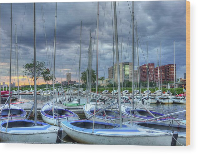 Boston Wood Print featuring the photograph Sailboats Docked on the Charles River - Boston by Joann Vitali