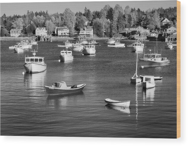 Maine Wood Print featuring the photograph sleeping boats II by Jon Glaser
