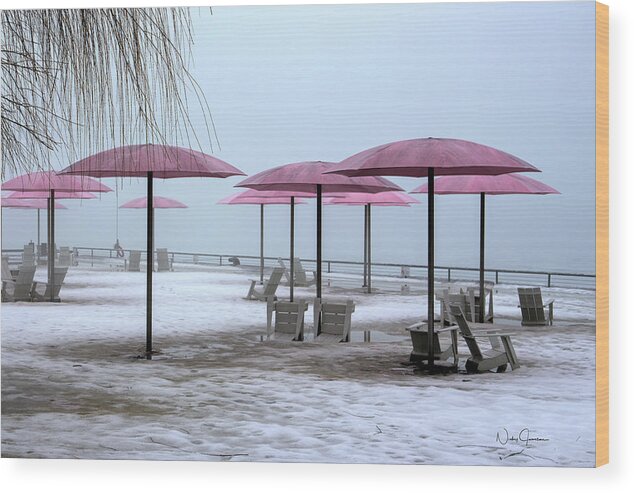 Toronto Wood Print featuring the digital art Sugar Beach Pink Parasols by Nicky Jameson