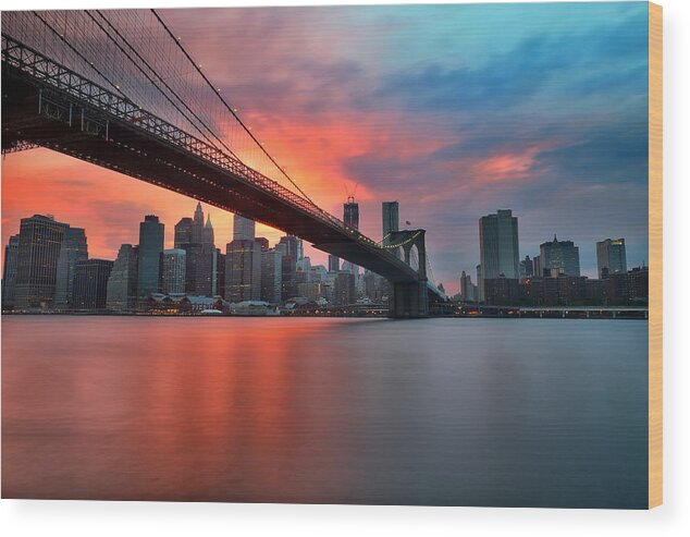 Sunset Wood Print featuring the photograph Sunset over Manhattan by Larry Marshall