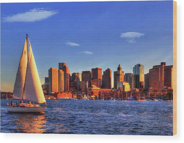 Boston Wood Print featuring the photograph Sunset Sail on Boston Harbor by Joann Vitali