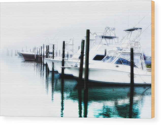 Outer Banks Wood Print featuring the photograph Surreal Fishing Boats in Outer Banks Marina by Dan Carmichael